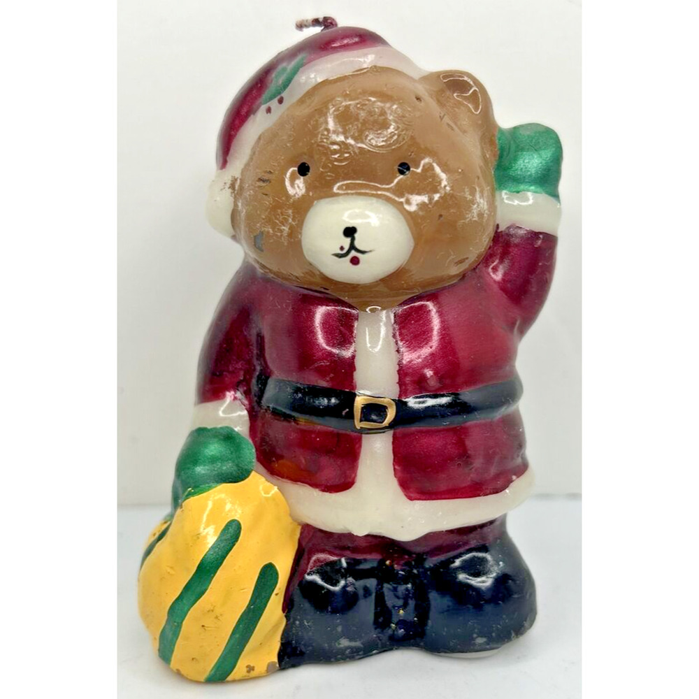 Vintage Santa Teddy Bear‎ Christmas Candle 4" SKU H707